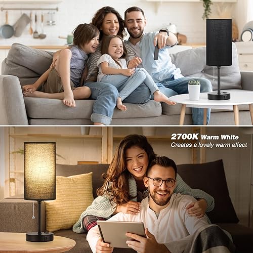Miniatura 32 de Lámparas de noche pequeñas, 3 modos de color, blanco roto 3000K 4000K 5000K Lámparas de dormitorio con puertos USB C y A, lámparas de mesa de cadena