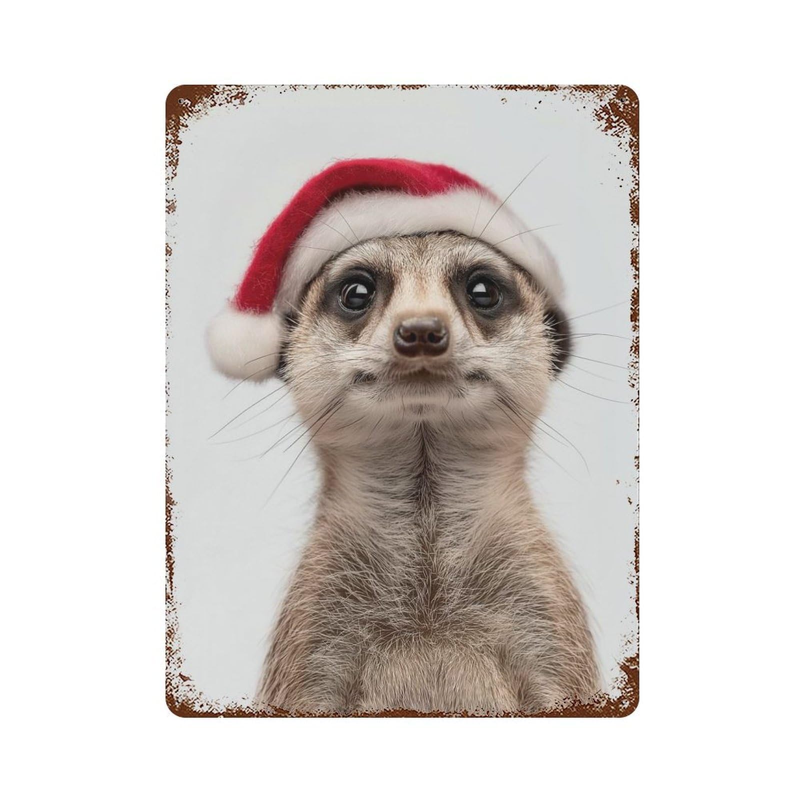 Christmas Meerkat Wearing A Santa Hat Rustic Tin Plaque 15.7"x11.8", for Shed, Workshop And Garage Wall Decor, Shabby Chic Decor