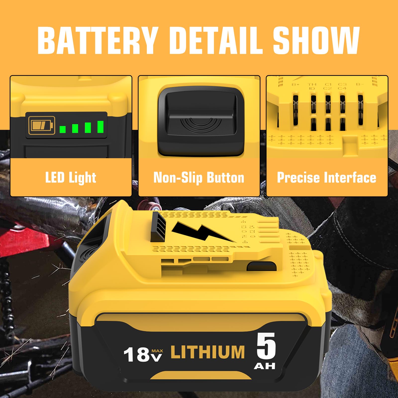 Lot de 2 Pièces DCB184 Remplacement Batterie pour Dewalt 18V 5,0 Ah, Li-ION Compatible pour DCB180 DCB181 DCB182 DCB200 DCB201 DCB204 Outils Électriques avec Indicateur LED