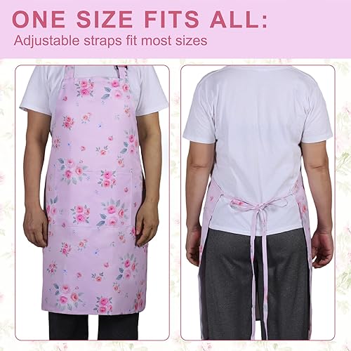 Miniatura 4 de Delantales florales para mujer, delantal de chef ajustable impermeable con 2 bolsillos, delantales de flores para cocinar