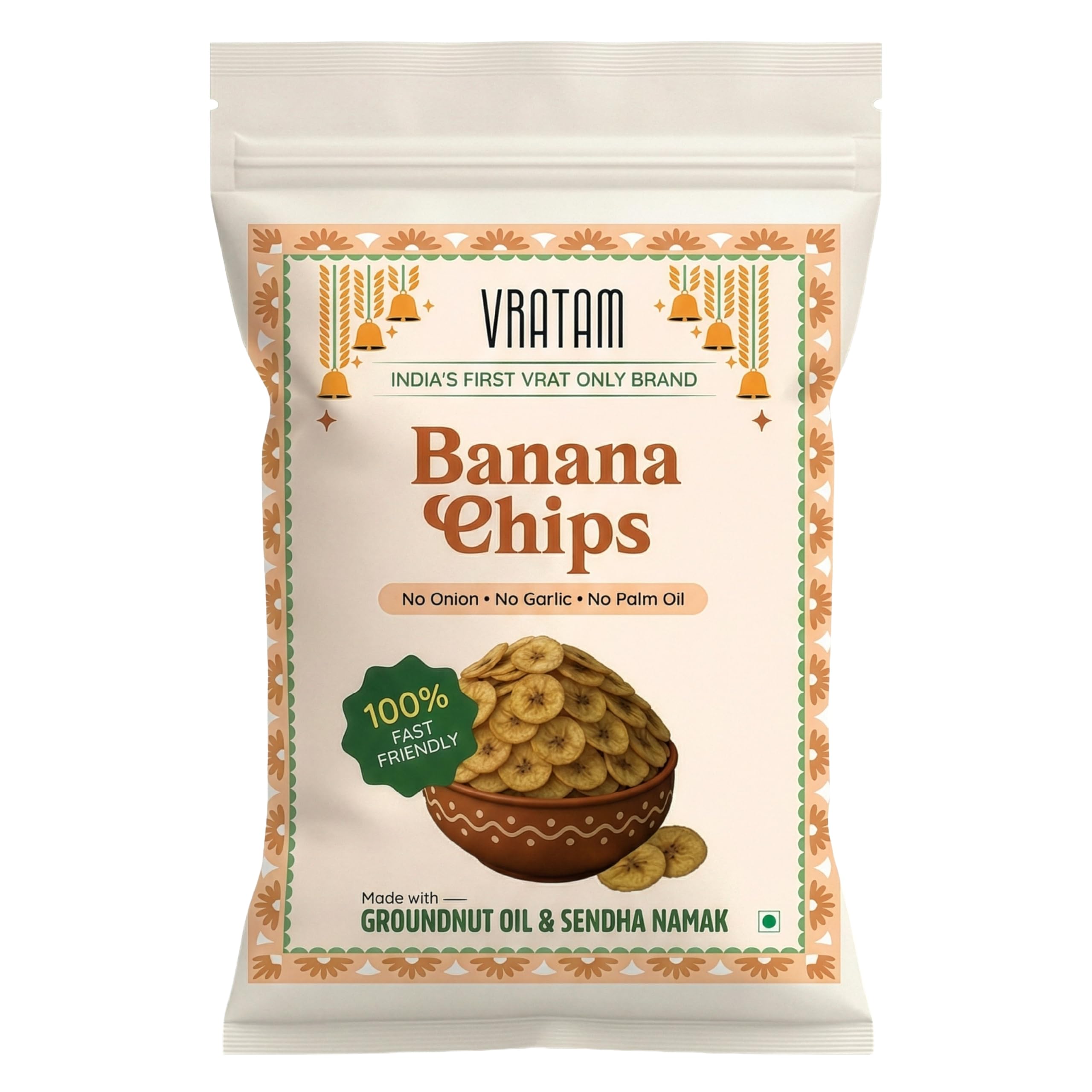Vratam Banana Chips | Thinnest Fasting Wafers for Navratri | Pure Vrat Friendly Sendha Namak Banana Chips | No Onion No Garlic No Palm Oil | Healthy Jain Friendly Snacks Namkeen | 60G (pack of 1)