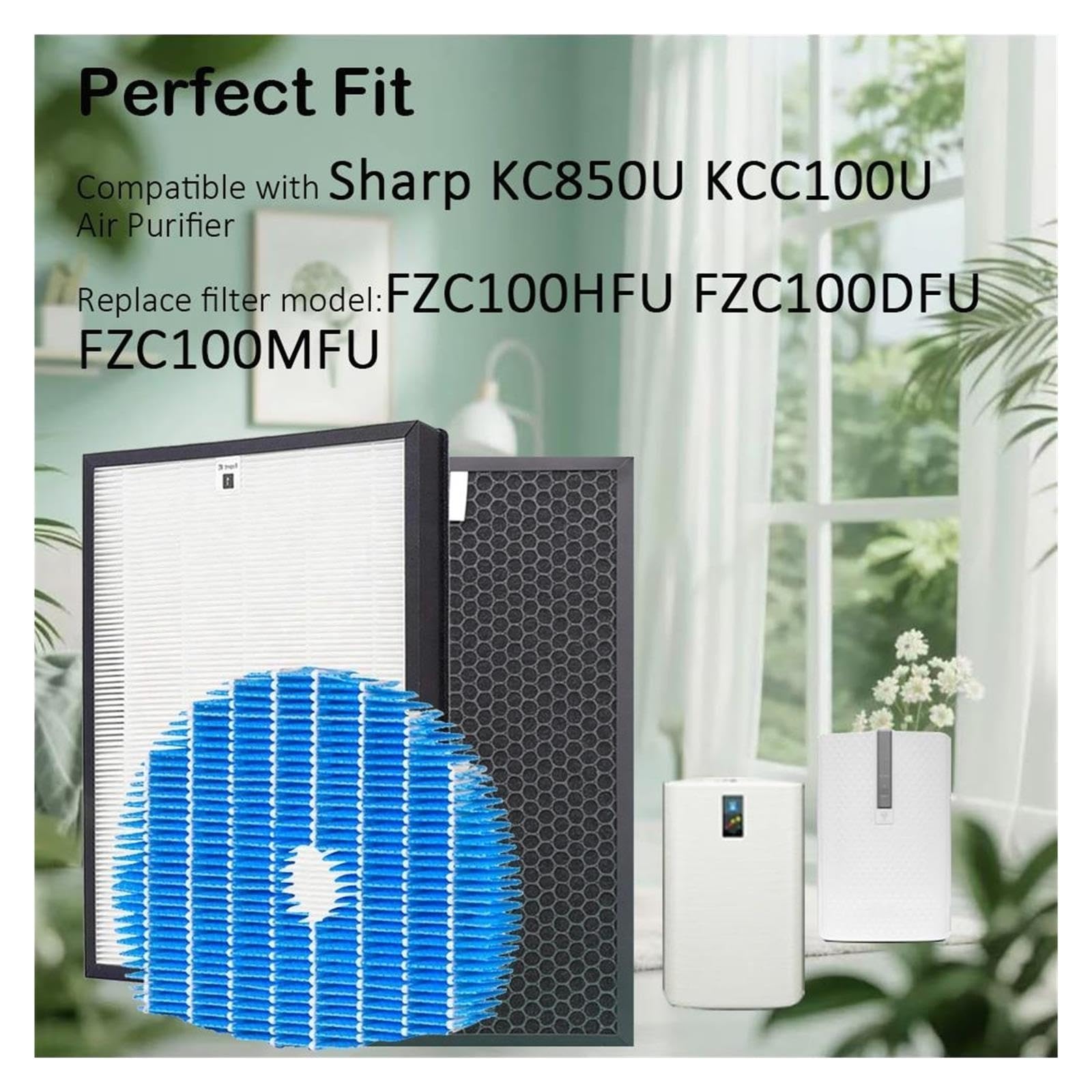 Filtro Humidificador De Carbono HEPA, For KC-850E KC-C100E KC-850U | Compatible con purificador de aire Sharp, alta eficiencia, bajo nivel de ruido y larga duración(KC850U)