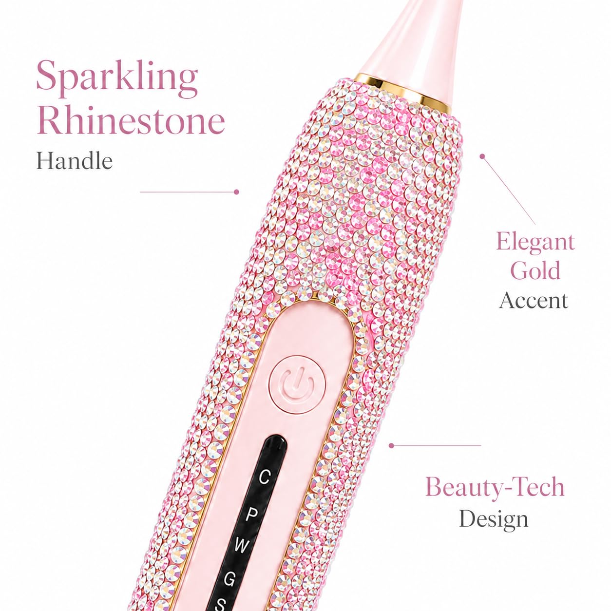 Spazzolino elettrico per ragazza spazzolino rosa Bling Diamond Decor portatile da viaggio essenziale per le donne spazzolino rosa con 3 testine di ricambio 6 modalità