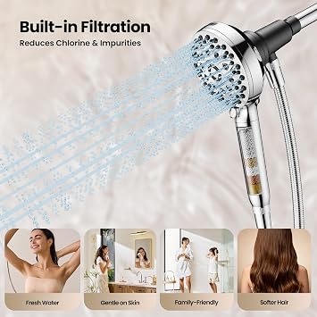 JOMOO Filtered Shower Head with Handheld, 4.5 Inch High Pressure Magnetic Showerhead with Filter, 7 Spray Modes Handheld Shower Head for Hard Water with Magnetic Docking, Chrome