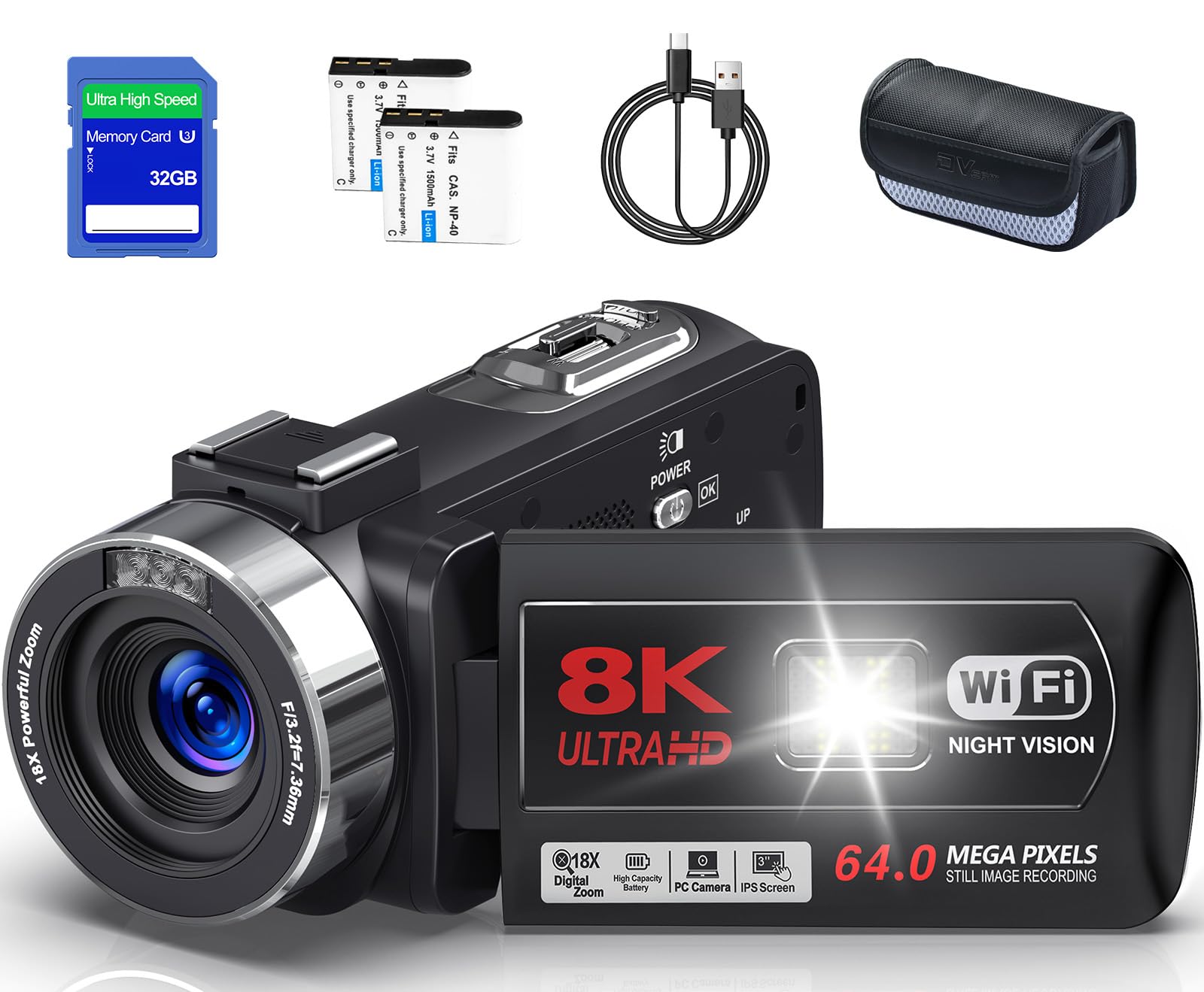 ビデオカメラ Metrusty デジタルビデオカメラ HDビデオカメラ Amazon | ビデオカメラ【8K動画撮影、6400万画素】YouTubeカメラ 32GB