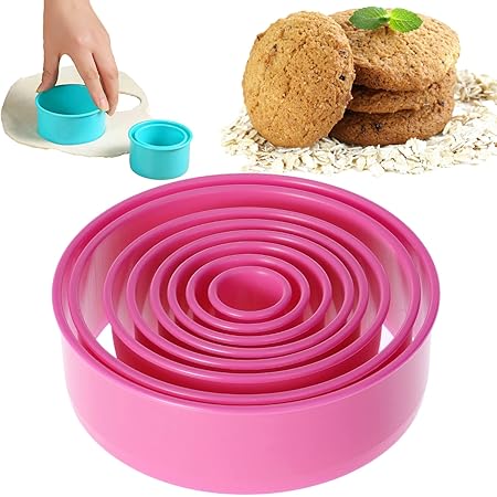 Crethinkaty 5.2IN Round Cookie Cutter for Baking, 8Pcs Round Cookie Biscuit Cutter Set for Making Donut Pies Scone(5.2/4.7/4/3.2/2.8/2.2/1.6/0.98IN)-Pink