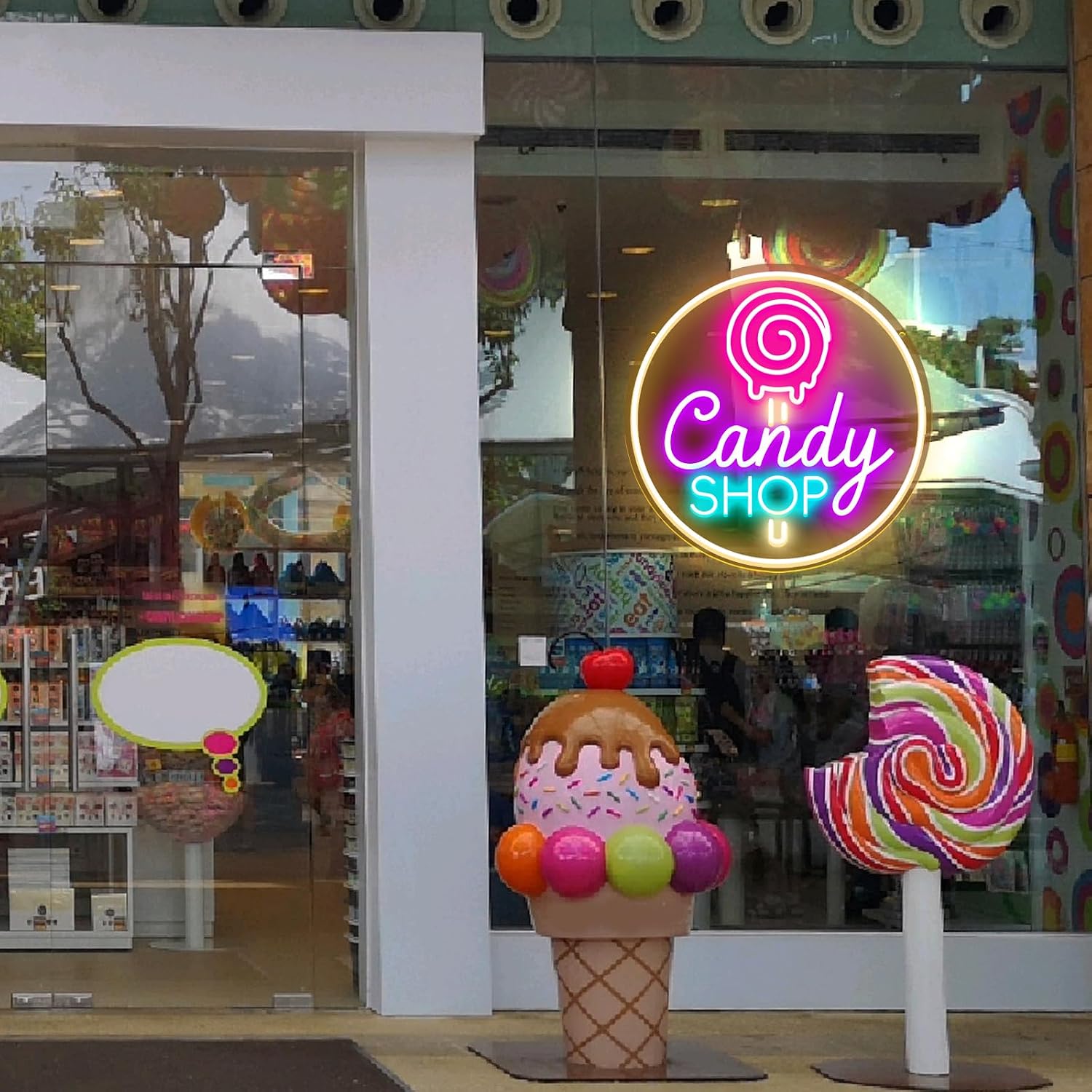Candy Shop Neon Sign Bakery Decor Dimmable LED Neon Light for Storefront Cafe Kids Room Birthday Party Window Display Baby Shower Candy Themed Party Gift for Candy Lover 11.81"*11.81" image 3