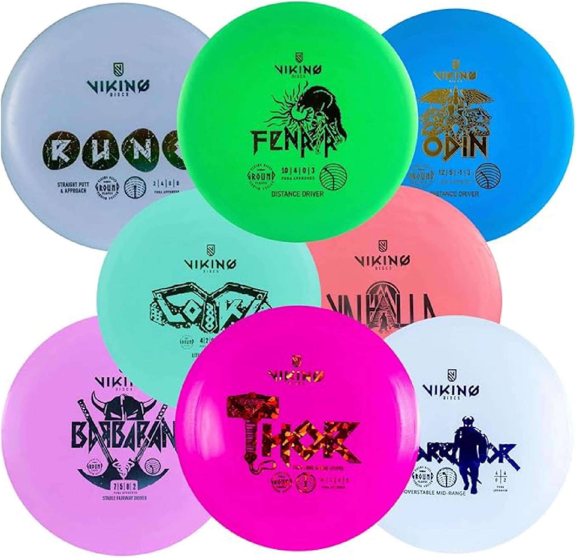 Viking Discs Original Disc Golf Set - 8 Disc Golf Discs for Any Distance, PDGA Approved - Putter, Mid-Range, Fairway Driver, Distance Driver – Disc Set for Beginners and Professional
