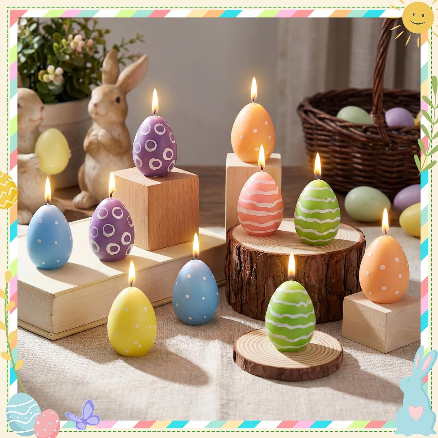 Conelist 12 Pcs Easter Egg Candles with Cartons, Colorful Spring Decor
