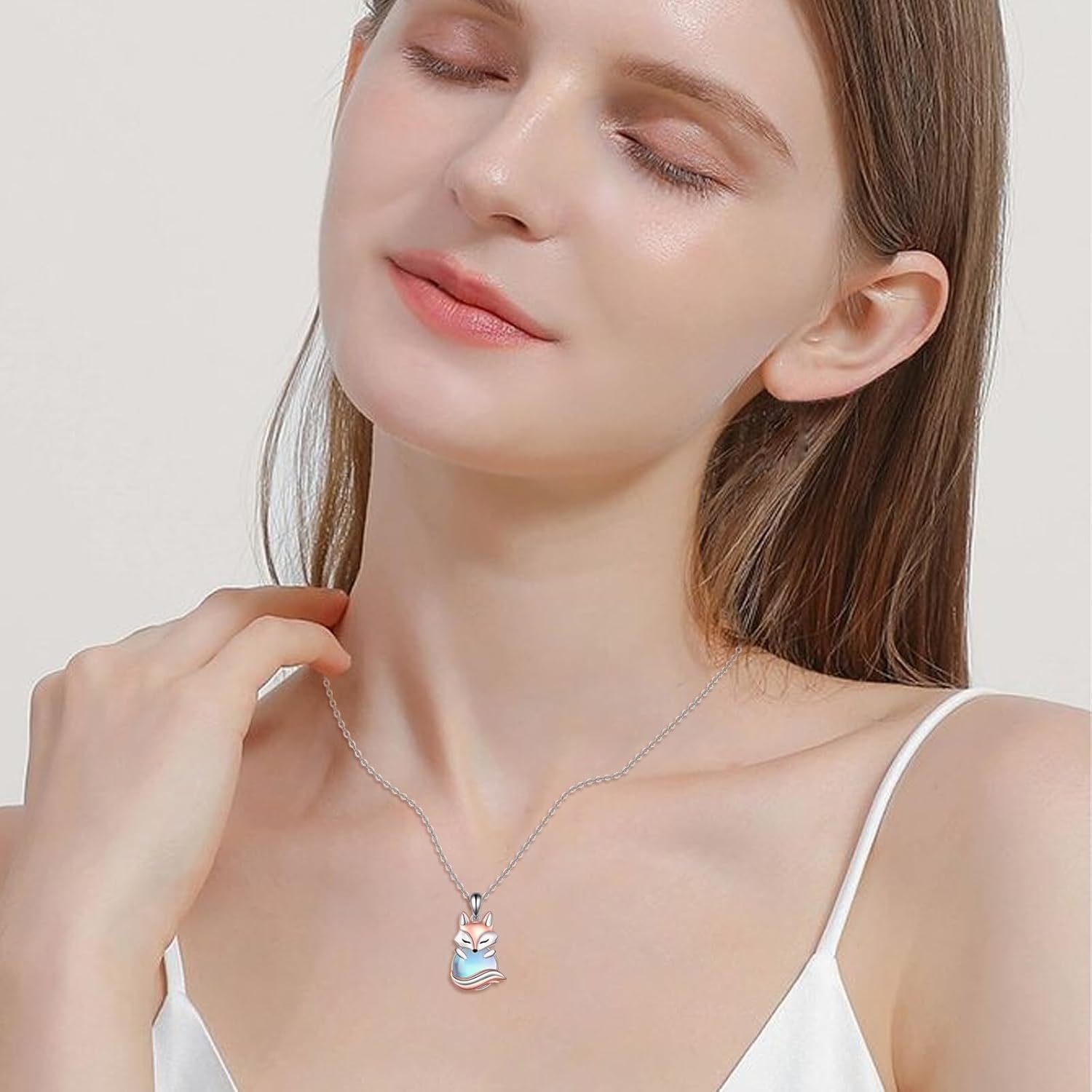 KQF Axolotl/Fox/Black Cat Necklace for Teens 925 Sterling Silver Moonstone Pendant Necklace Cute Animal Jewelry Gift for Women - Image 4