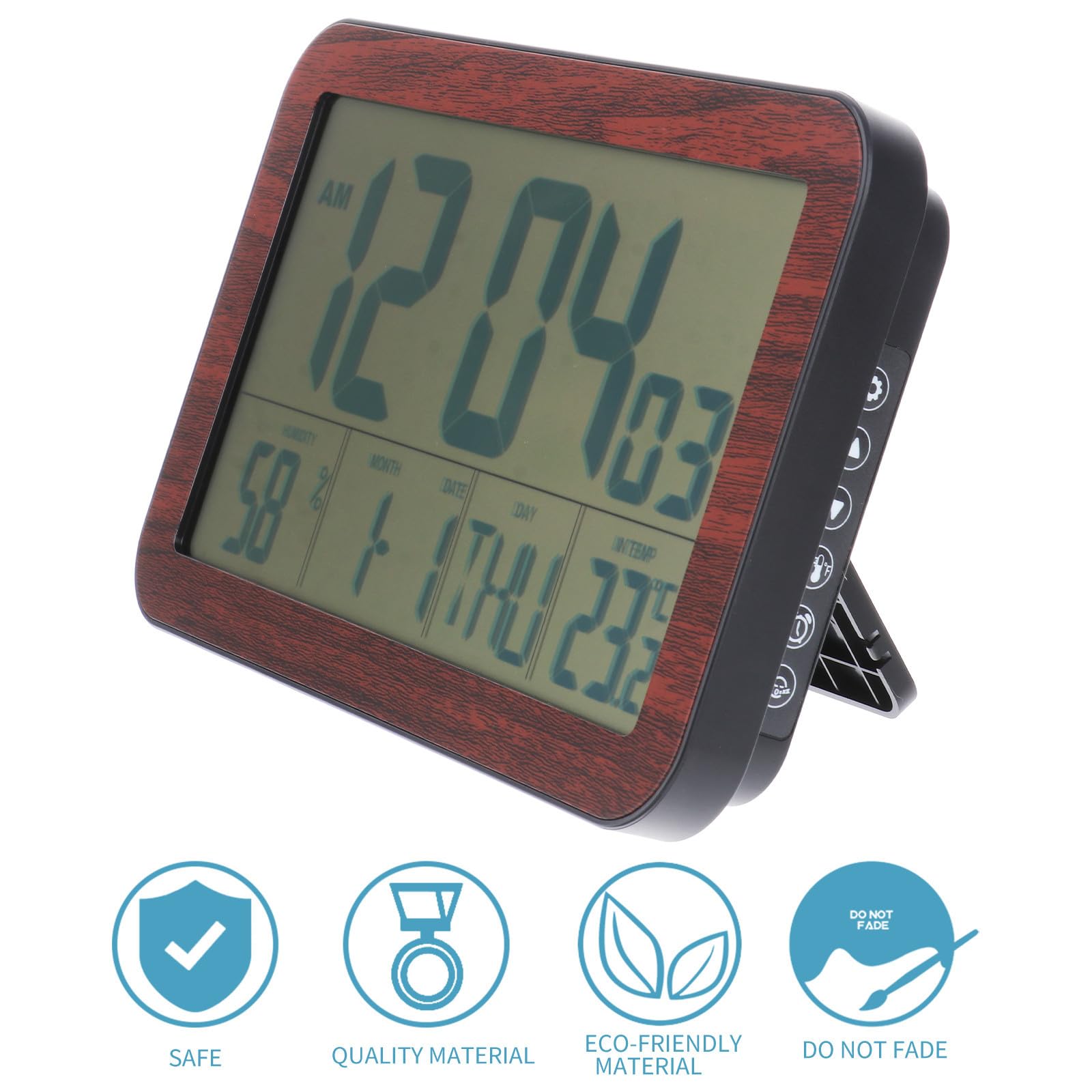 HOMSFOU Orologio Digitale da Parete Nero Calendario Perpetuo e Temperatura, Silenzioso e Auto-regolante in Plastica per Ufficio e Soggiorno Moderno