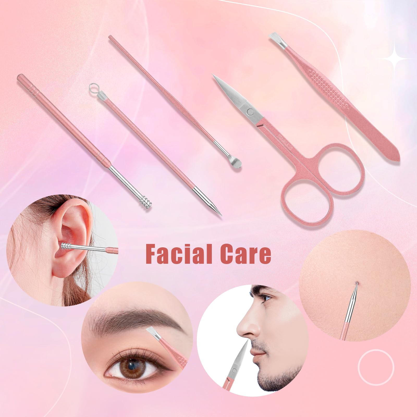 KADS Manicure Set 18 in 1 Professional Pedicure Set Nail Scissors Grooming Clipper Kit with Leather Travel Case Pink - Image 4