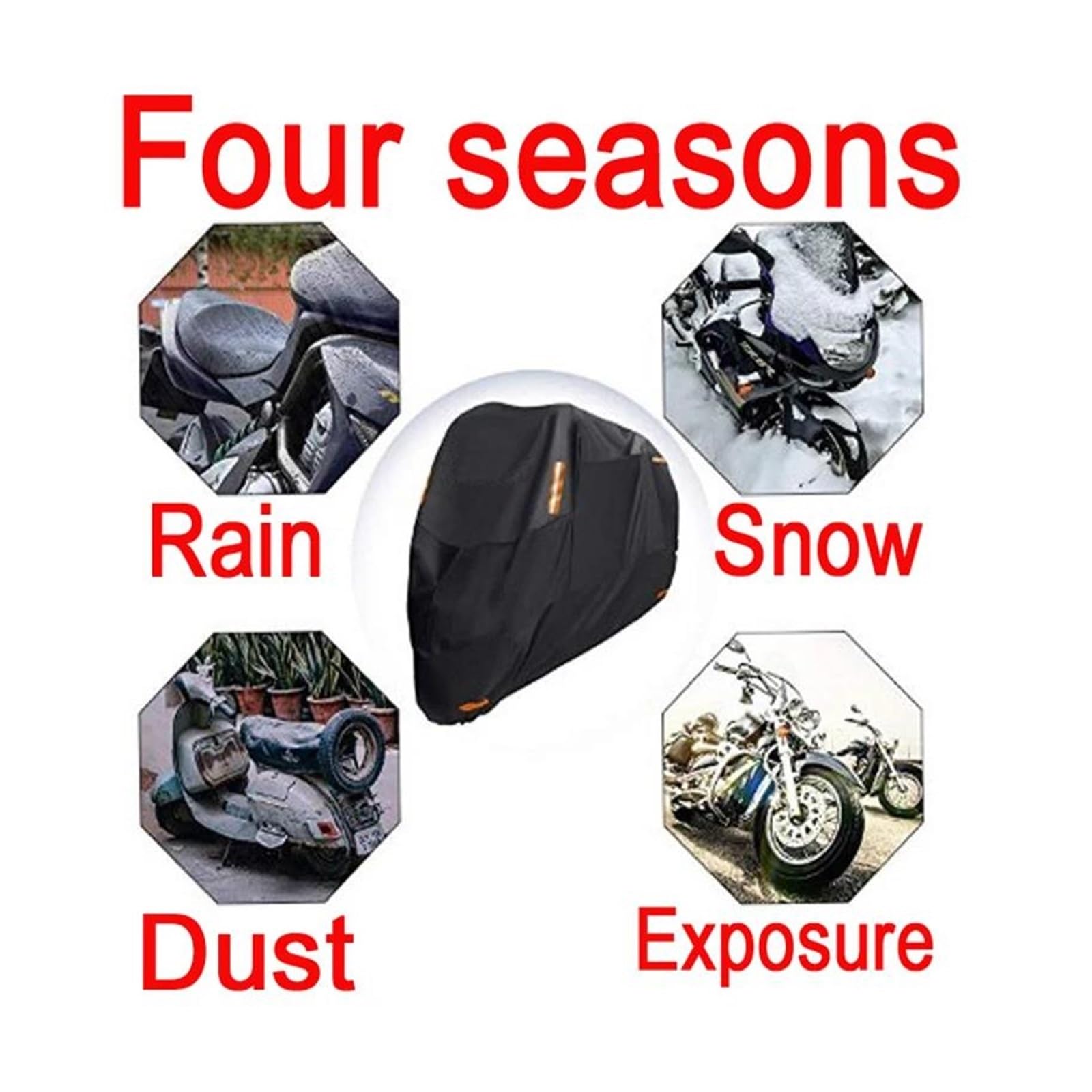 Grube Pokrowce Motocyklowe 300D Wodoodporne, Chroniące Przed Kurzem, Deszczem, Śniegiem I Promieniowaniem UV Pokrowiec Ochronny Dla Wewnątrz Na Zewnątrz M L XL XXL 3XL 4XL(XXL 211-220cm)