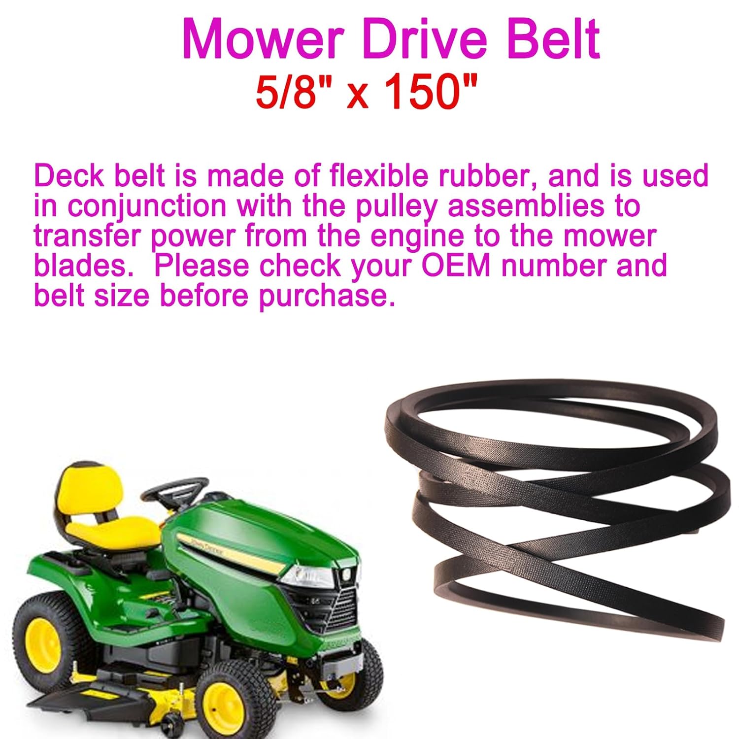 041-1470-00 Mower Drive Belt 5/8" x 150" for Bad Boy，Snapper 7011219YP1 Ref No B-147 John Deere TCU21054 M84505