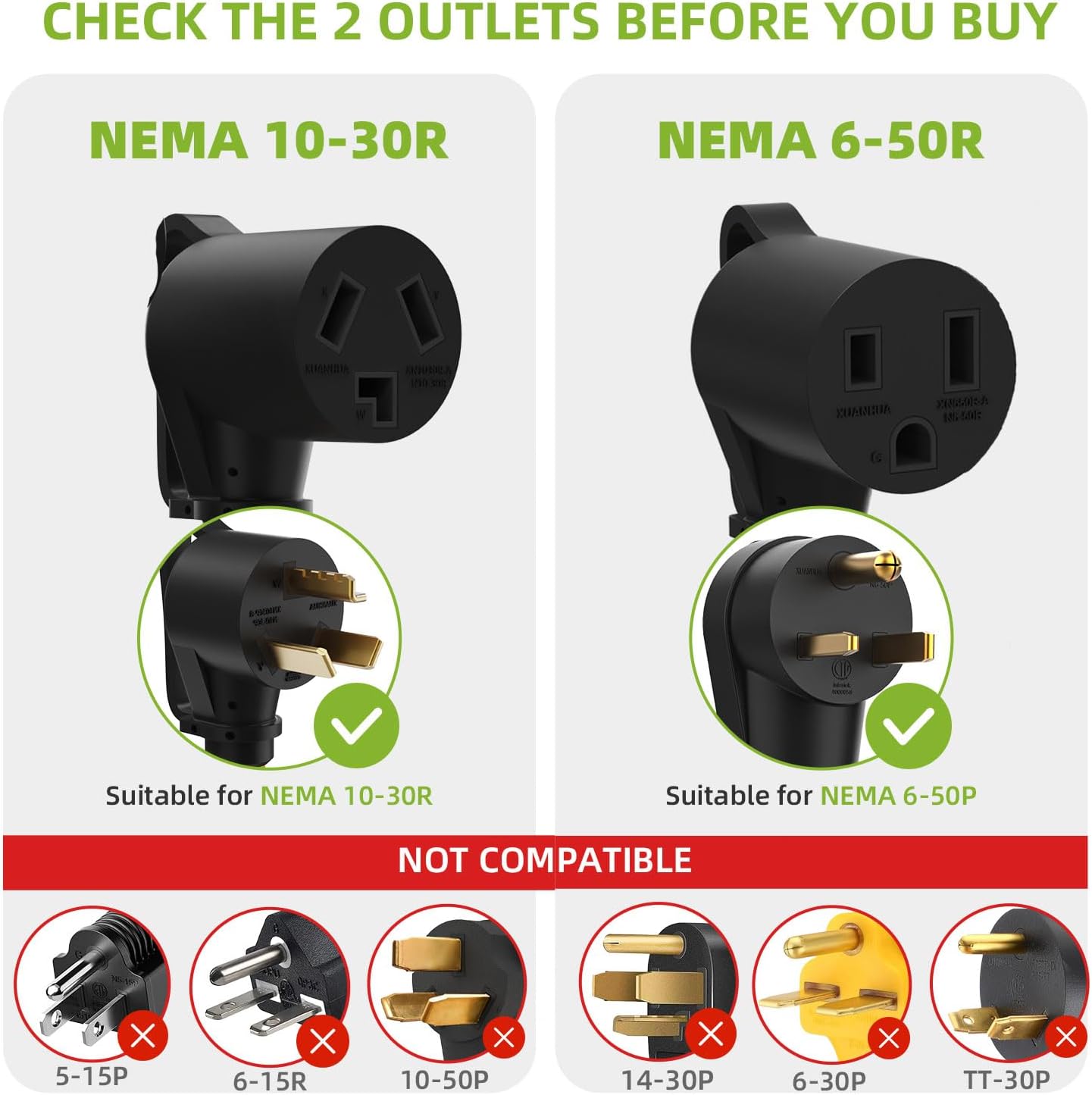 30 Amp Dryer Y Splitter Adapter to Welder, NEMA 10-30P to 6-50R/10-30R, 3 Prong 30Amp to 3 Prong 50Amp Extension Cord for Welder/EV Charging at Dryer Outlet, Heavy Duty STW 10 AWG, ETL Certified, 3FT