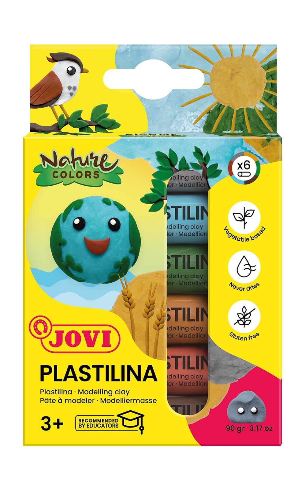 Jovi Plastilina Reusable and Non-Drying Modeling Clay; Nature Colors, 0.50 Oz. Bars, Set of 6, Perfect for Arts and Crafts Projects