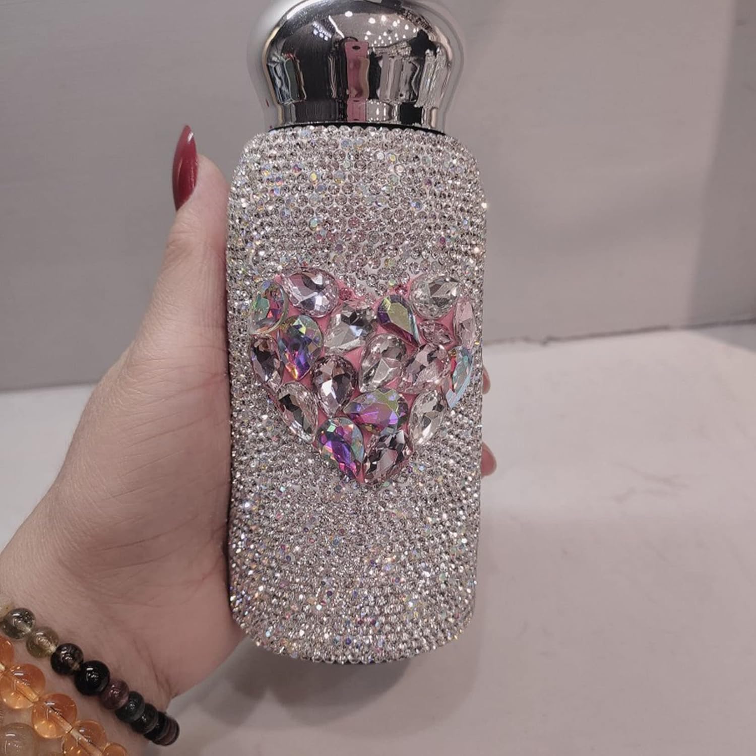 Diamentowa termos, butelka termiczna, kubek termiczny kubek podróżny Bling Rhinestone Shinning butelka na wodę Diamentowa kolba ze stali nierdzewnej Butelka próżniowa(Pink)