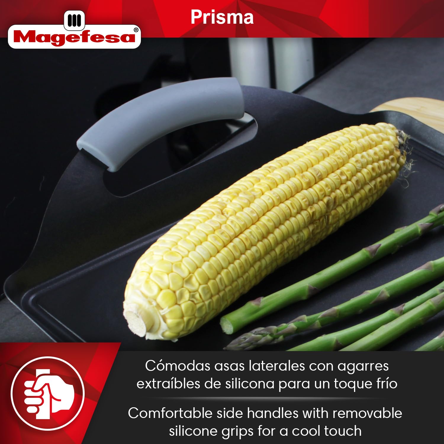 MAGEFESA Prisma - Plancha Teppanyaki 41x27cm Negra, Acero Inoxidable 18/10, Libre de PFOA/PFTE, Fácil Limpieza, Para Todo Tipo de Cocinas, Inducción