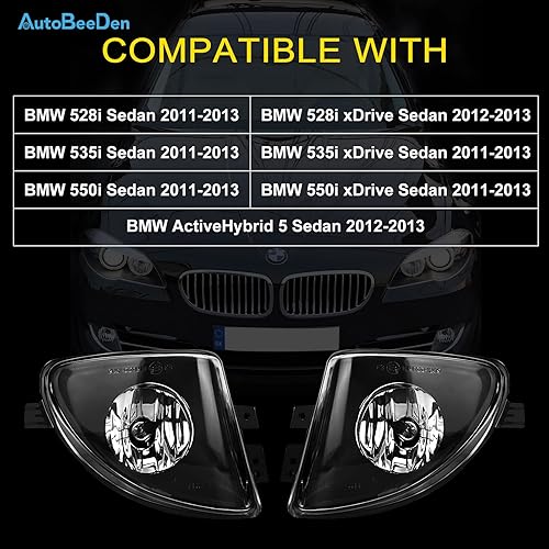 Miniatura 9 de Faros antiniebla compatibles con BMW 528i 535i 550i xDrive Sedan, ActiveHybrid 5 Sedan, F10 F11 5 Series, 2011 2012 2013, 1 par de lámparas