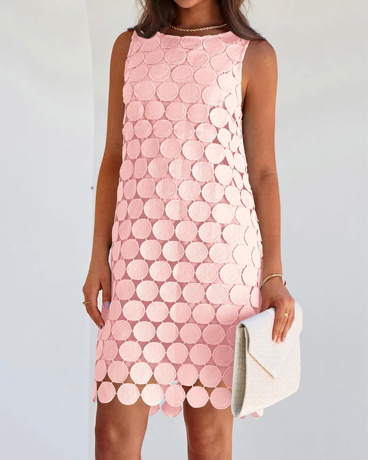 BTFBM Women Hollow Out Circle Embroidered Short Dresses Summer Casual Sleeveless Vacation Party Cocktail Tank Dress