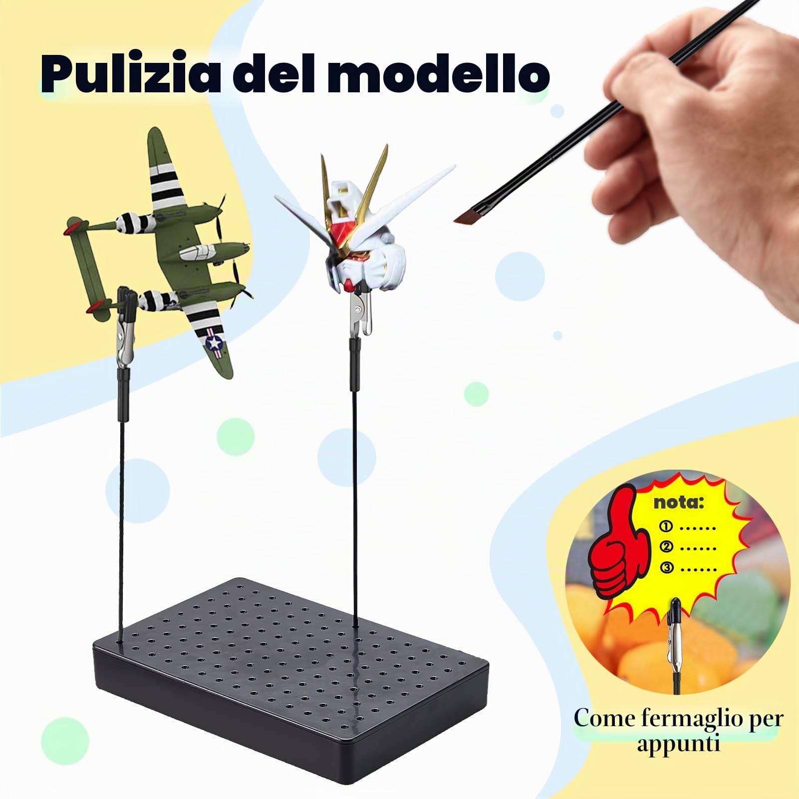 Accessori per modellismo, 10 x base di colori, 1 spazzola e 1 battuta. Clip a coccodrillo resistenti e stabili. Ideale per modellazione, strumenti aerografo e saldatura a mano.