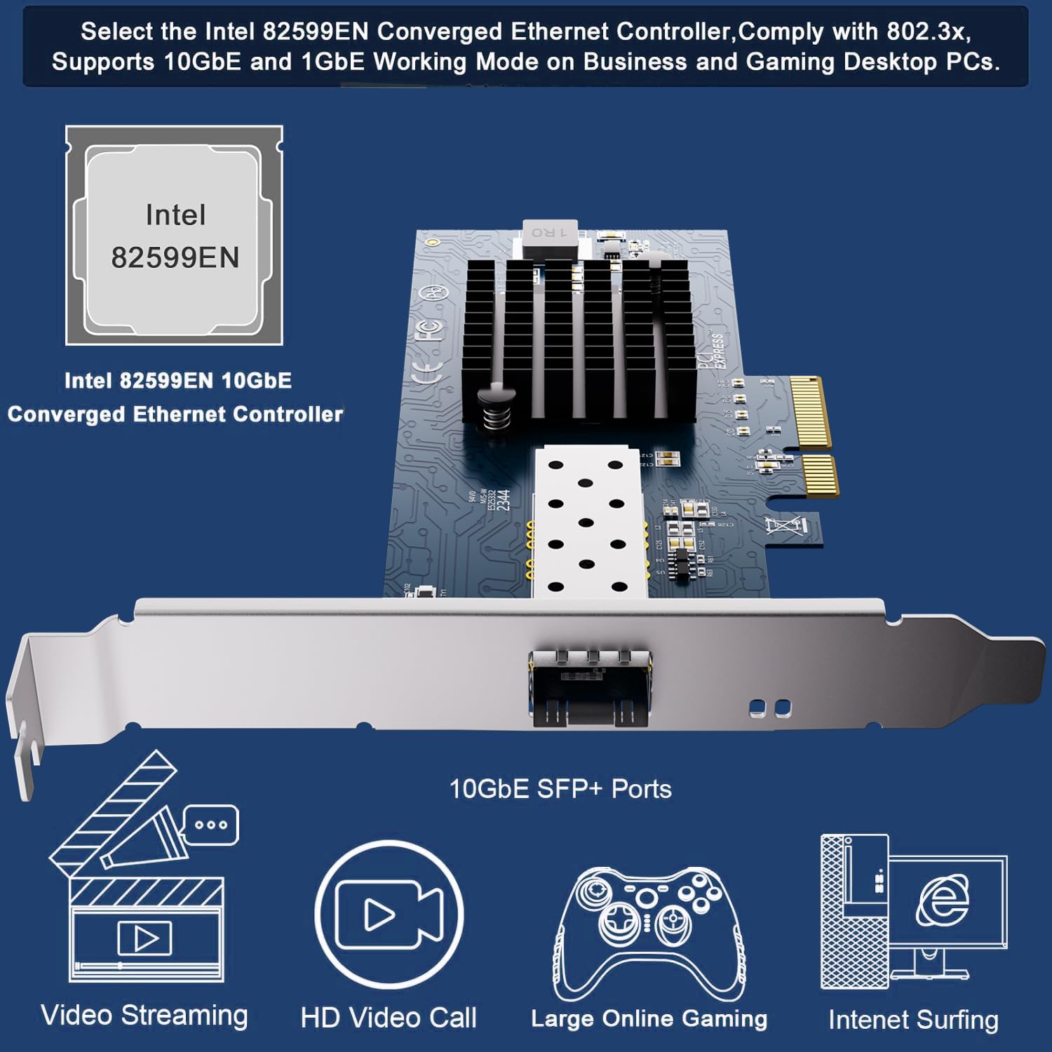 Scheda di rete SFP+ PCI-e aperta da 10 GB, con controller Intel 82599 (X520-DA1), adattatore Ethernet da 10 Gbps, scheda NIC 10Gbe 10G, supporto Windows/Windows Server/VMware