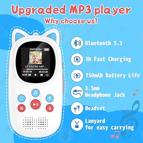 Miniatura 2 de Reproductor MP3 de 64 GB con Bluetooth 5.3, reproductor de MP3 portátil para niños, reproductor de música digital, radio FM con altavoces, calidad