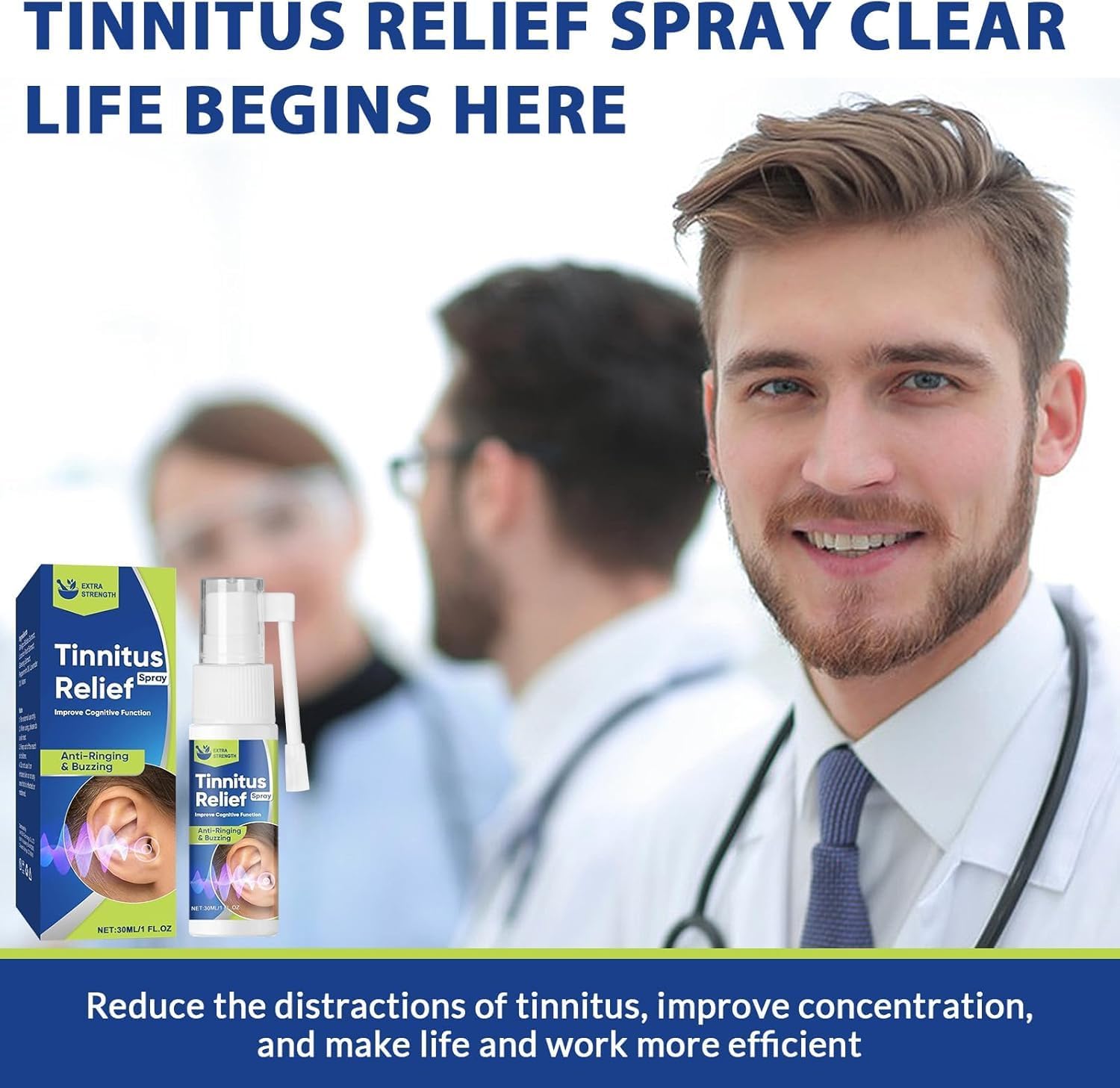 Tinnitus Relief Spray – Fast-Acting Formula for Ringing Ears, Natural Ear Care Spray to Reduce Noise & Improve Hearing, Non-Drowsy & Gentle for Women & Men, 1 FL.OZ