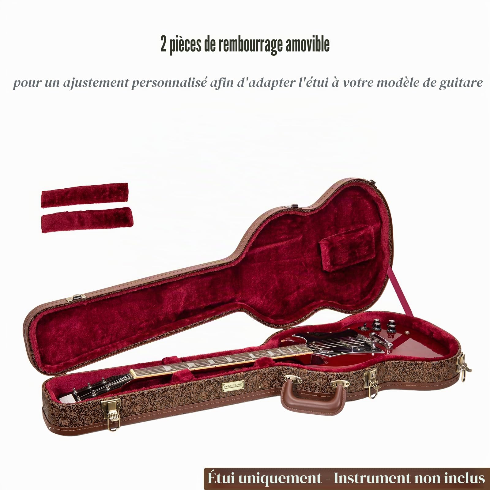 Crossrock étui Rigide en Bois pour Guitare électrique Gibson SG, Similicuir Marron Blossom, intérieur en Velours Bordeaux, Serrure – Série Designer CRW530SGBQ