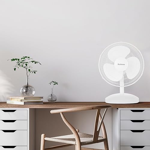 Miniatura 6 de HOLMES Ventilador de mesa de 12 pulgadas, oscilación de 75°, 3 velocidades, inclinación de cabeza ajustable de 15°, ideal para el hogar, dormitorio