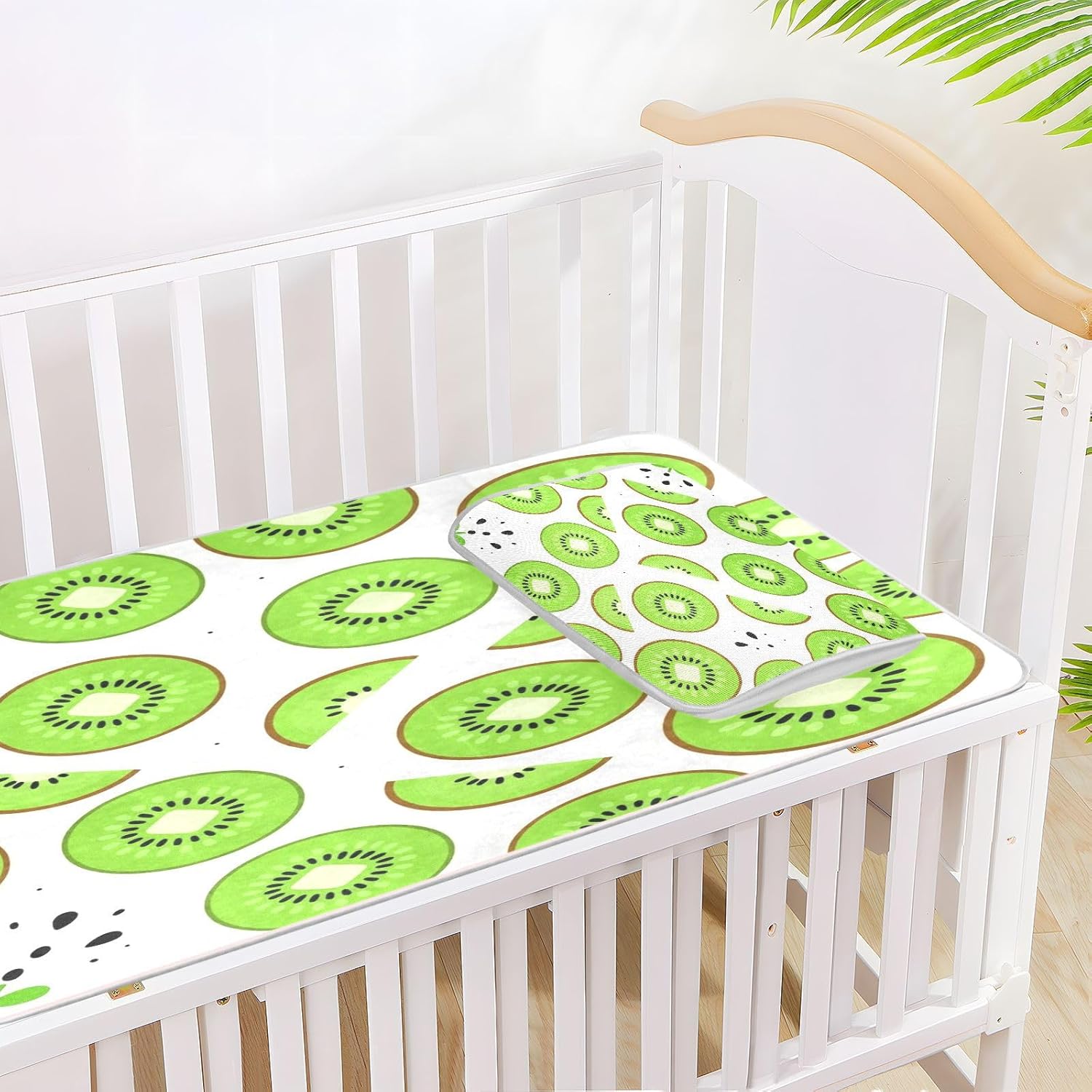 Cooling Baby Waterproof Crib Mattress Protector 28" x 52" Reusable Kiwi Fruit Slices Pattern Green Pads Washable Waterproof for Baby&Toddler