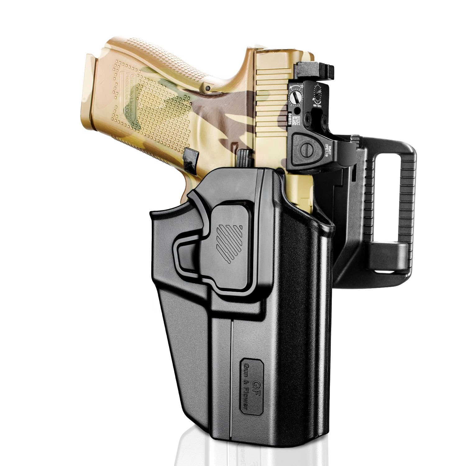 Universal OWB Holster for Canik, FN, Walther, Browning, S&W, Sarsilmaz, Sig, Girsan, Stoeger, Bersa, 1911, 100+ Pistols, Index Finger Release, 360 Adjustable Paddle/Belt Loop, Right/Left Hand Black-right-Belt-Toolless