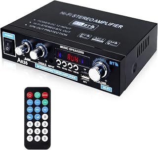 AK35 Amplificador HiFi Bluetooth 5.0 2.0 canales 30W x 2 Amplificador Estéreo HiFi Digital Etapa de Potencia Amplificador de Potencia Mini Radio Audio Amplificador Receptor con Radio FM, Mando a