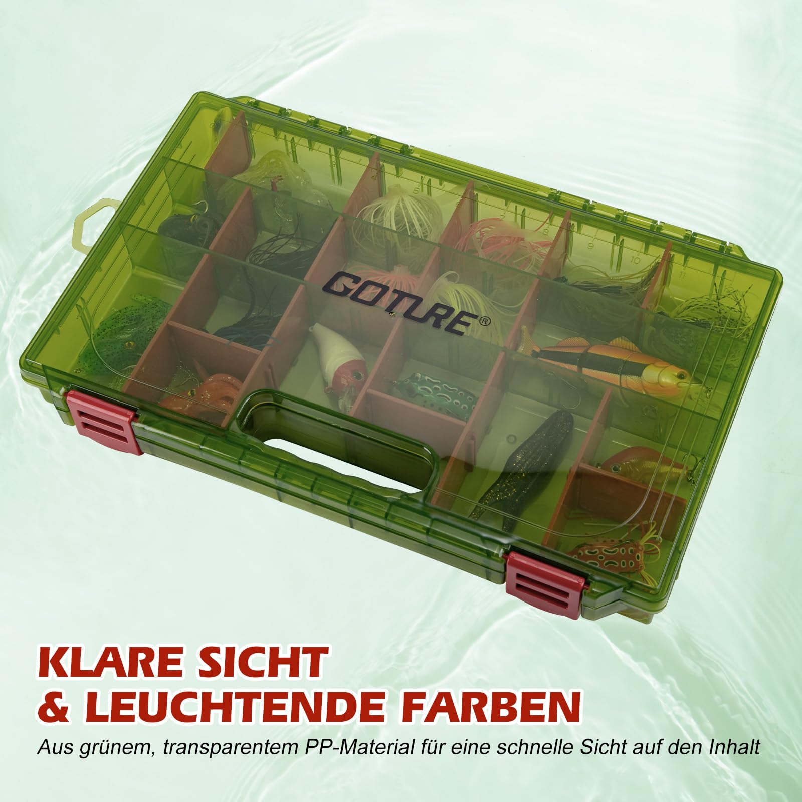 Goture Verdickte Köderbox Angeln 3700 - Transparente Angelbox mit Messlineal, Verstellbaren Trennwänden & Rutschfesten Doppelverschlüssen für Angelzubehör | Ergonomischer Griff (Option)