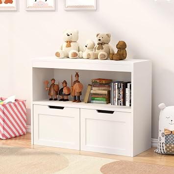 Kids Bookshelf and Toy Storage Organizer with Drawers, Toy Storage Organizer for Living Room, Toddlers Bookcase Toy Organizer with Storage for Playroom, Nursery, Bedroom