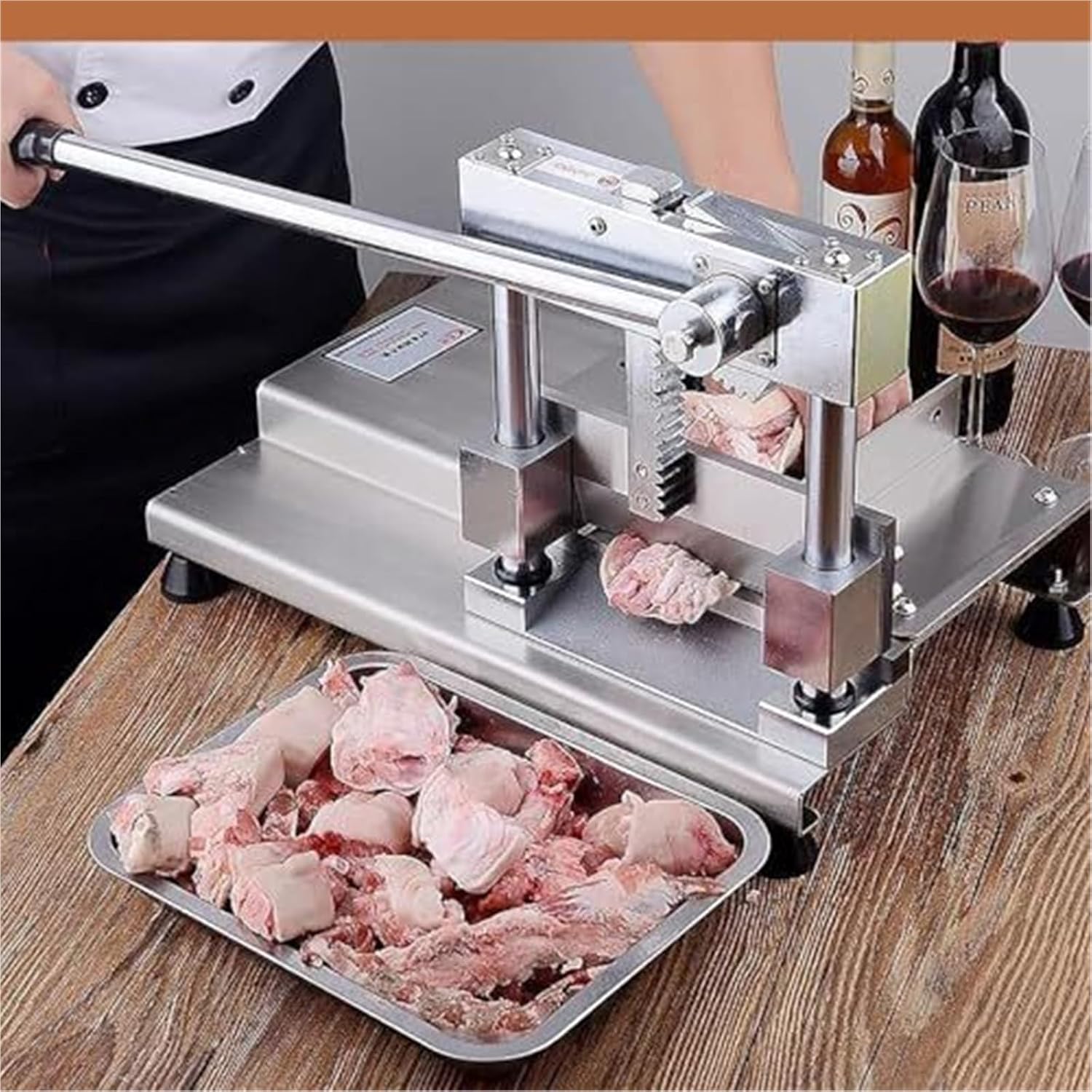 Stainless Steel Manual Bone Cutter — Professional Kitchen Rib and Poultry Guillotine for Meat Processing, Butcher Use, and Bone Cutting