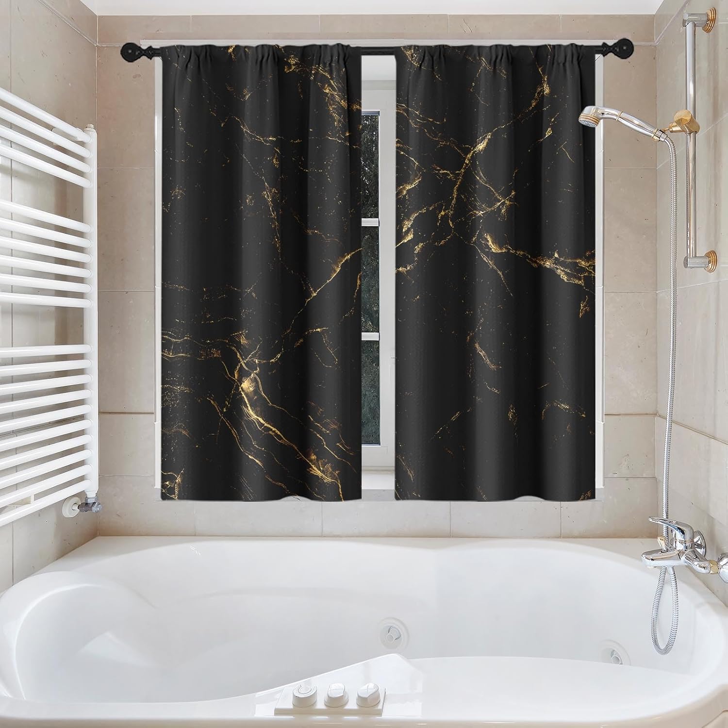 Marble Black Gold Shower Curtain Set, Abstract Art Bathroom Window Waterproof Shower Curtain Set for Bathroom Decor