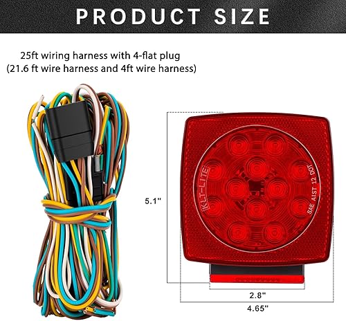 Miniatura 4 de Kit de luz de remolque de 12 V con certificación DOT para barco, caravana, automóvil, fácil montaje con arnés de alambre, oblea LED, impermeable,