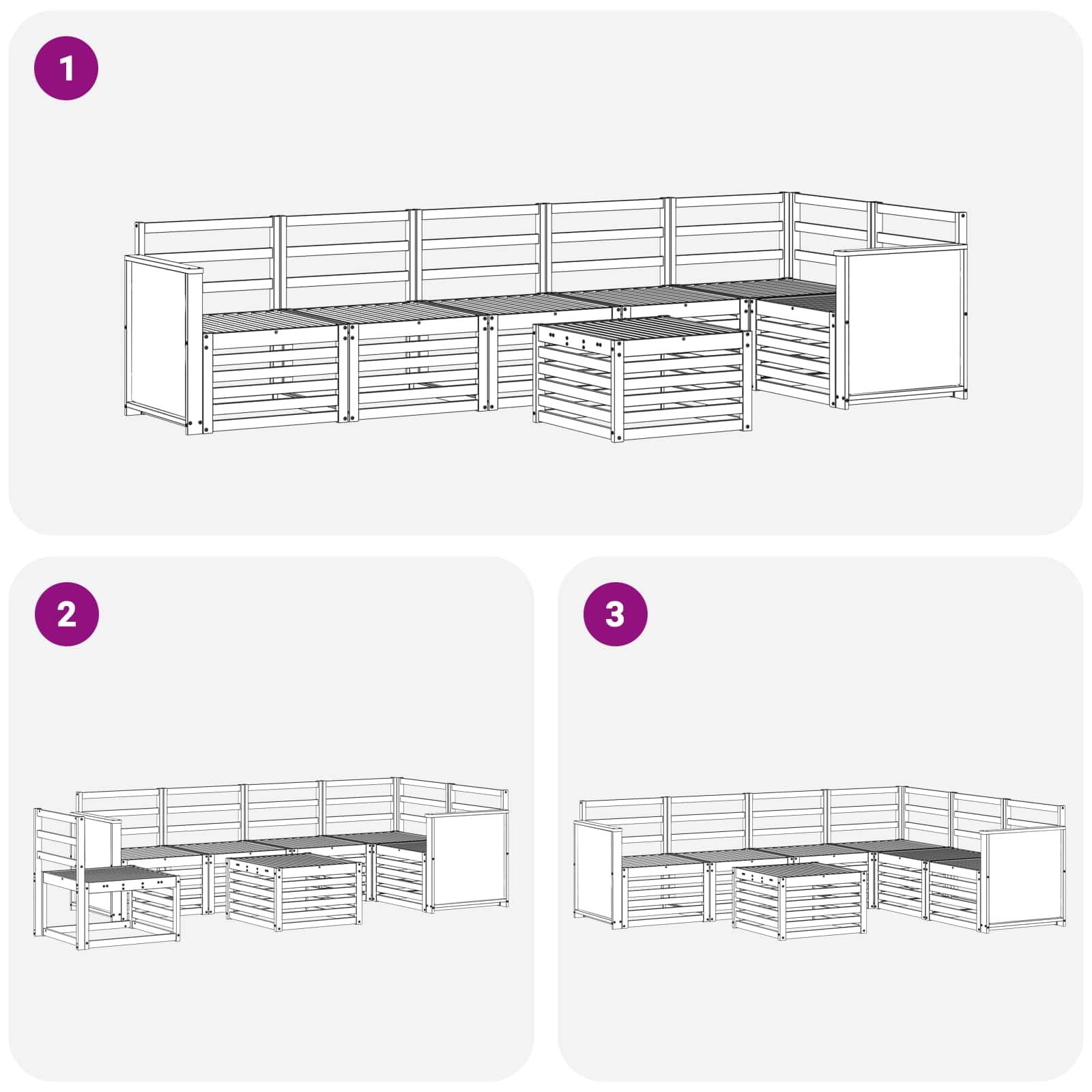 Ecksofa Set 6-teilig aus massivem Akazienholz Natur, Gartenmöbel Moebelgarnitur mit Tisch und Sitzgruppe, Flexible Wohnlandschaft für Terrasse und Poolbereich