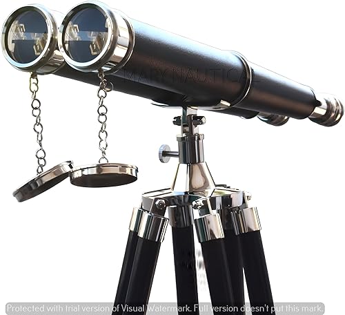 Miniatura 4 de Almirantes de pie de suelo bronceados con binoculares de cuero 62"- telescopio náutico.
