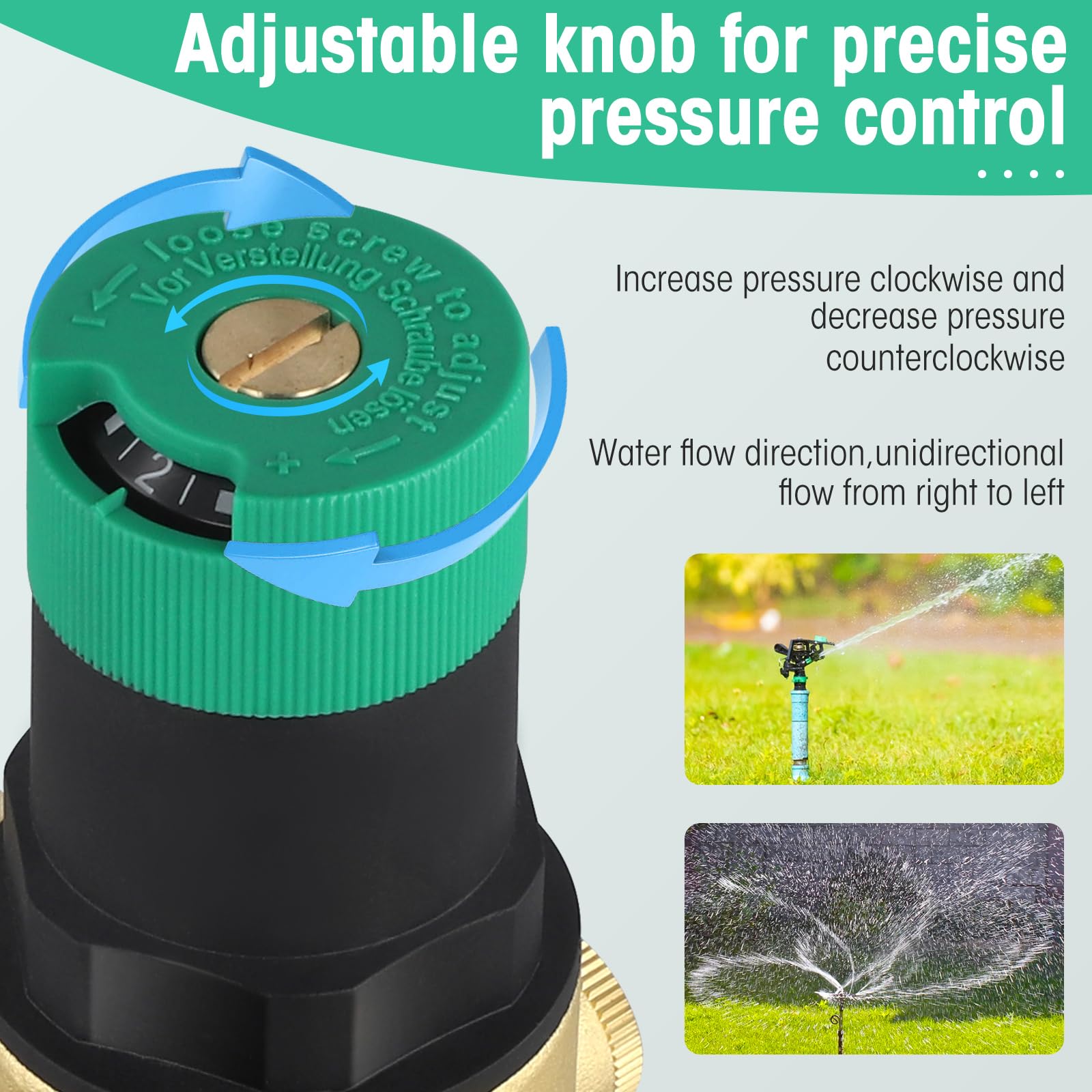 Regulador de presión de agua de 3/4 pulgadas, regulador de presión para agua potable con manómetro y filtro de tamiz, válvula de alivio de presión de agua ajustable para regular la presión