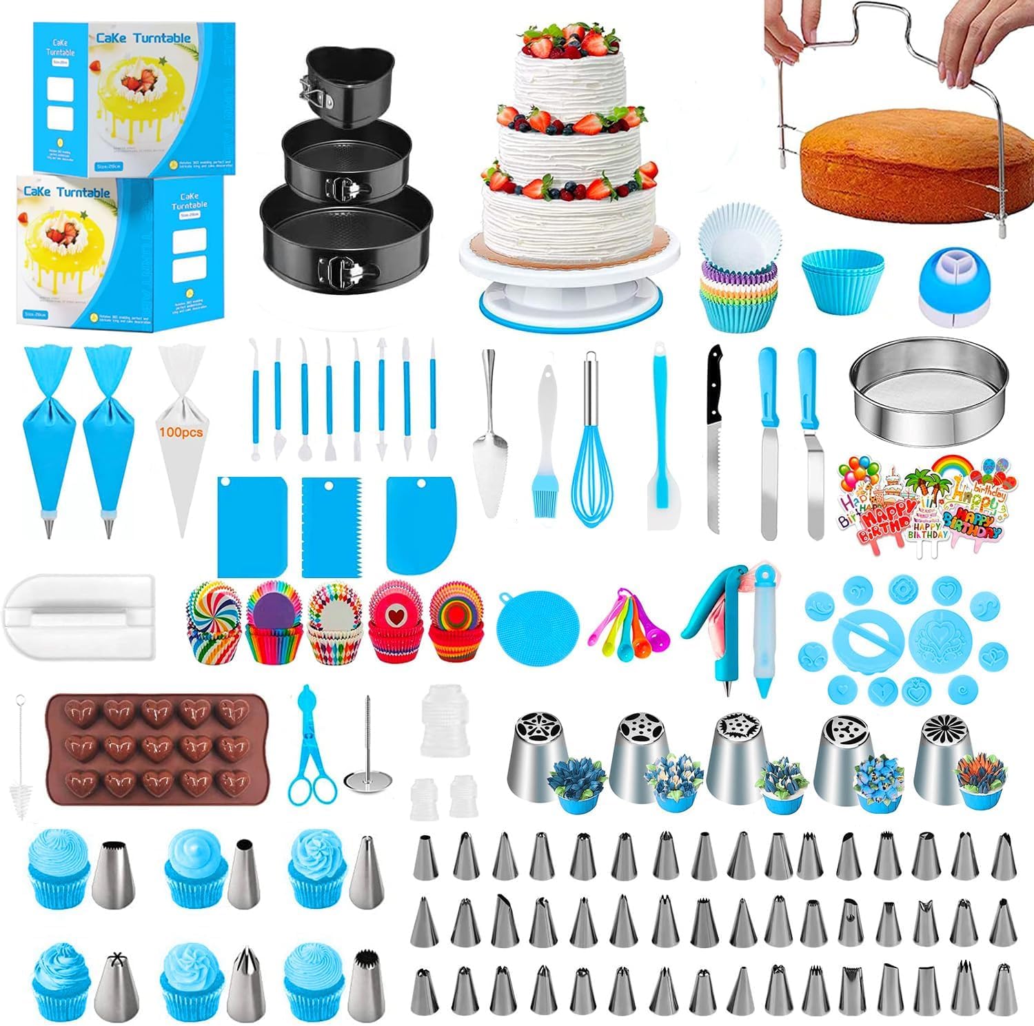 530Pcs Cake Decorating Kit Baking Supplies Cake Turntable Baking Accessories Tools for Beginners and Pros