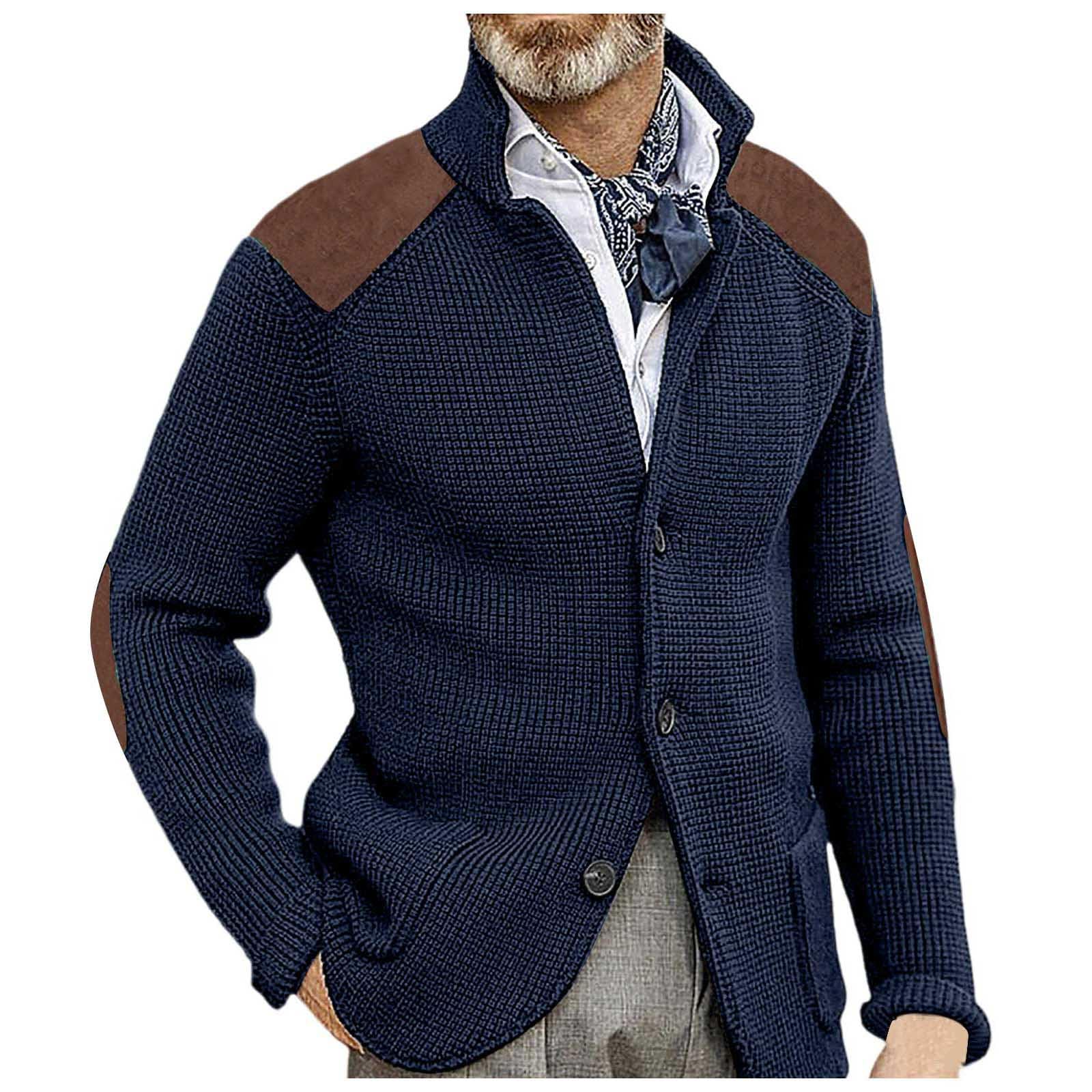 Cardigan Hombre Lana, Chaqueta De Lana para Hombre Manga Larga Cárdigan De Punto Trenzado Casual Cuello De Chal Abotonado con Bolsillos para Otoño E Invierno