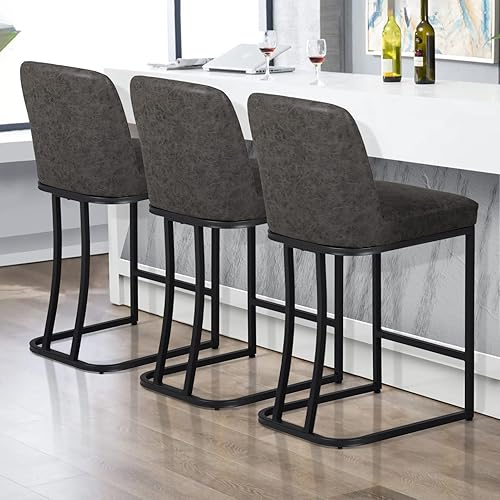 Miniatura 41 de Juego de 2 taburetes de bar de altura de mostrador de color blanco cremoso de 24 pulgadas, modernos taburetes de bar dorados con respaldo tapizado