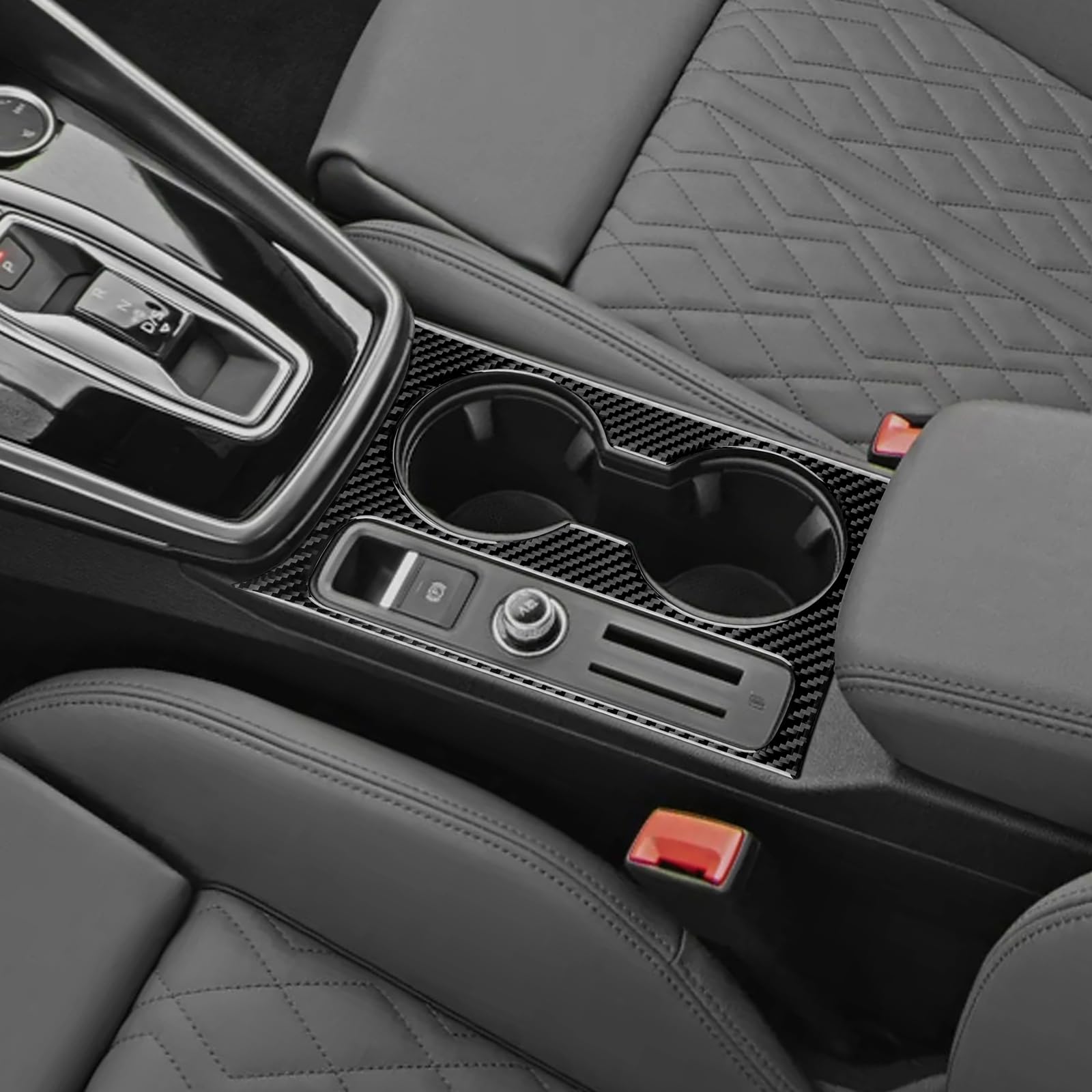 KUNGKIC Per Audi A3 S3 8Y 2025 2026 in fibra di carbonio auto controllo centralizzato copertura del portabicchieri porta bicchieri pannello adesivo interno accessorio regalo (nero)