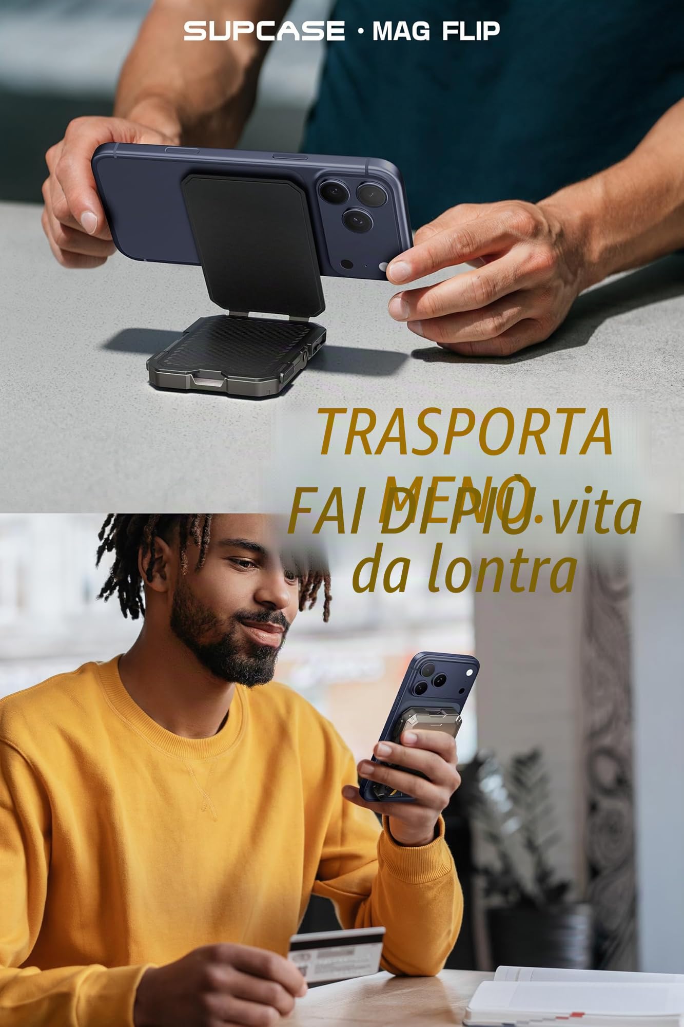 SUPCASE Portafoglio Magsafe Wallet Magnetico Portacarte con Cavalletto, RFID Blocco, [Supporto per 5 Carte] Accessori MagSafe, per iPhone Serie 17/16/15/14/13/12, Non per 13/12 Mini (Nero)