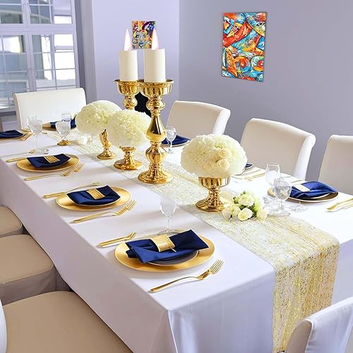 Miniatura 4 de SHISHAN Camino de mesa dorado de 10 pies, camino de gasa con purpurina de lujo para mesa, hermoso camino de mesa de gasa transparente con