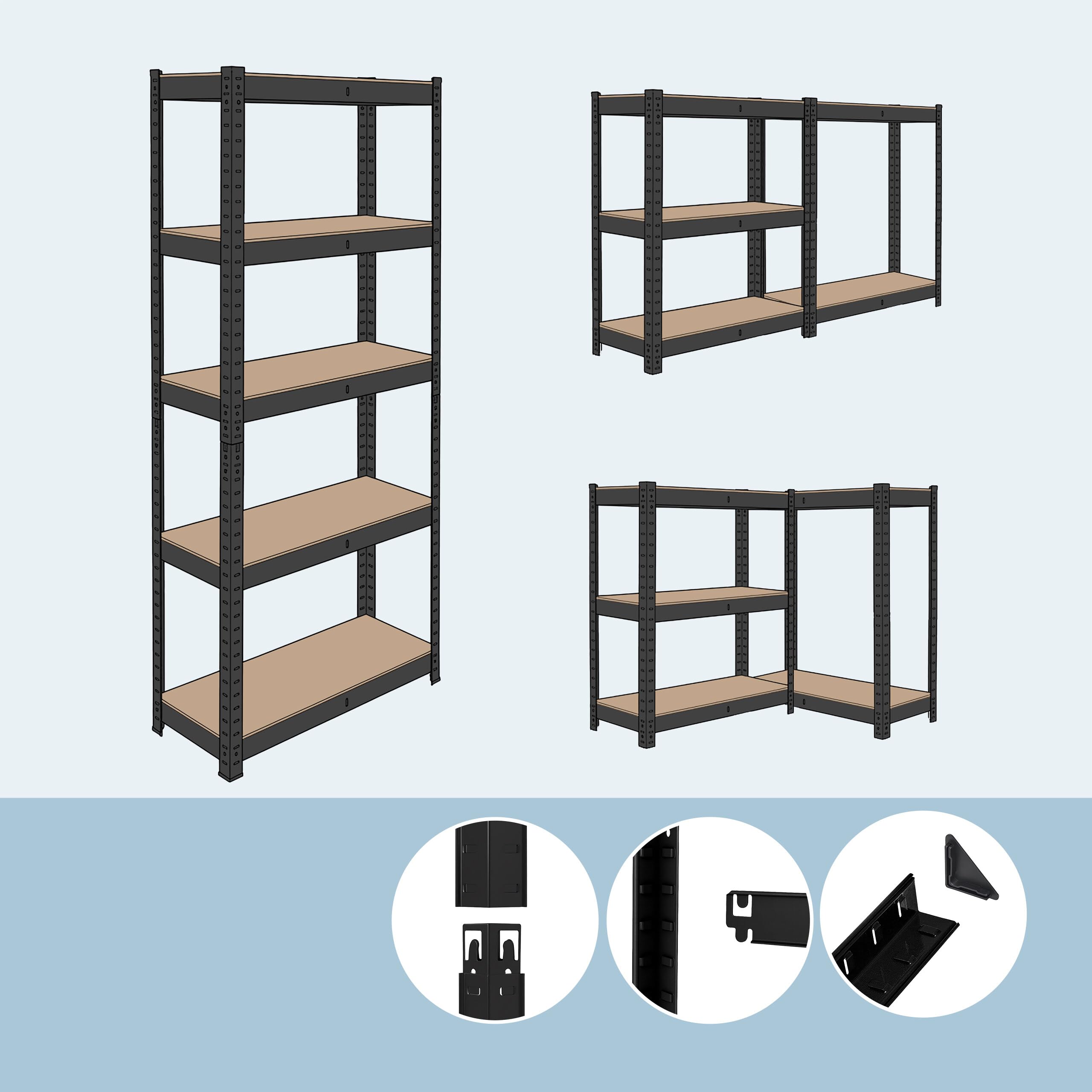 Relaxdays Scaffale portacarichi Nero/Marrone, 5 Ripiani, 180x100x30 cm, capacità 875 kg, in Castro a Incastro