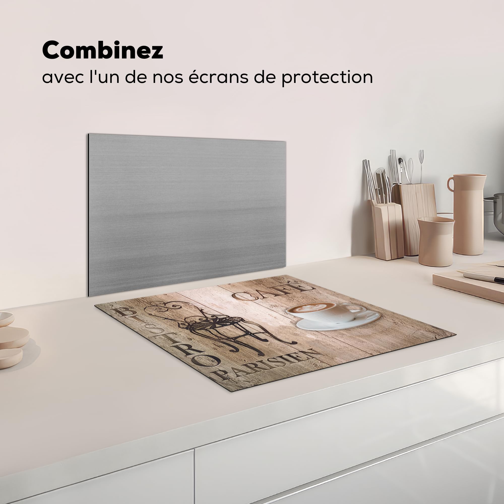 KitchenYeah© Protege Couvre Plaque De Cuisson Décoration Cuisine Tapis Protection Protecteur Induction 60x52 cm Bistro Parisien - Café - Café - Vendanges - 60x52 cm