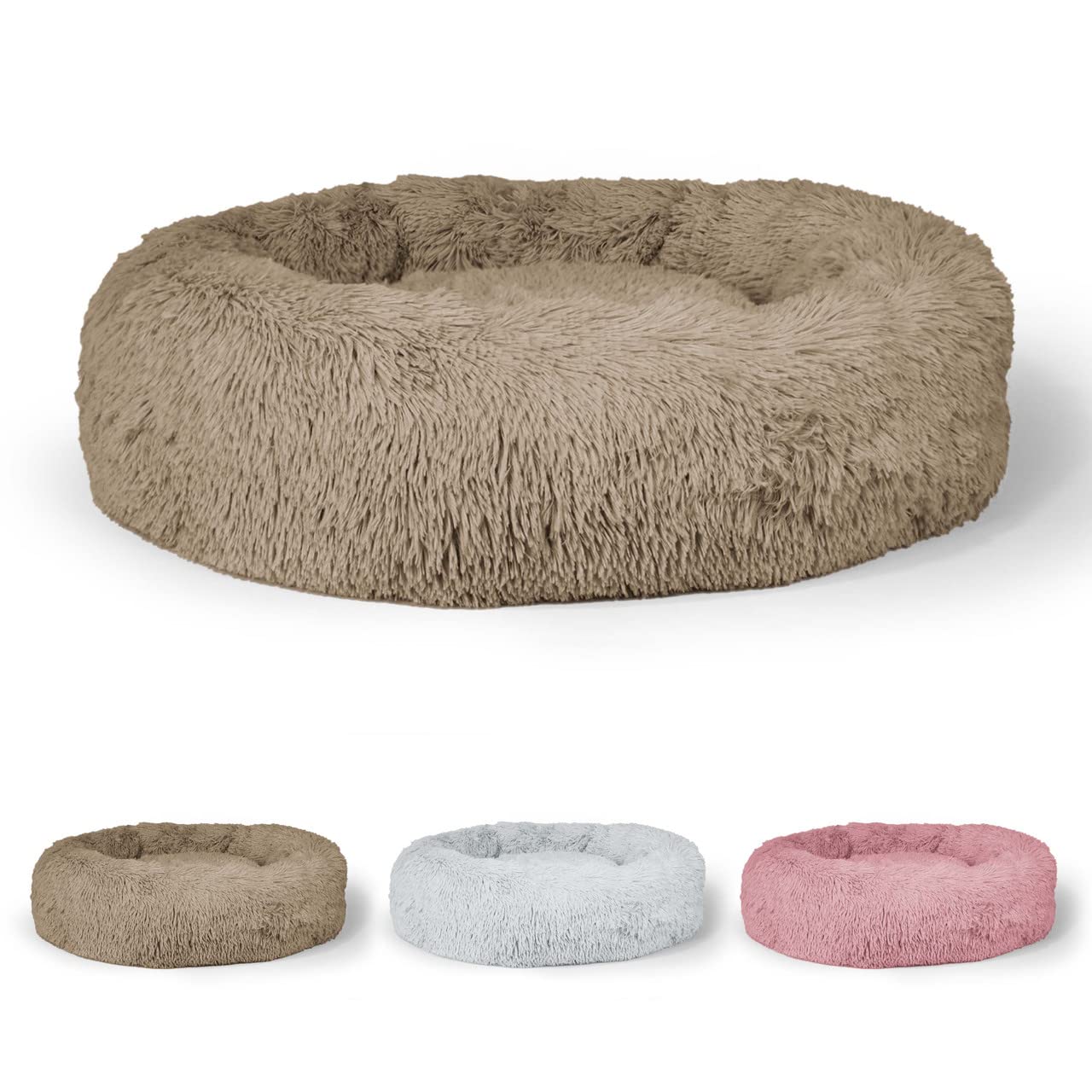 BOWHAUS 24/30 Inch Calming Donut Pet Bed for Small/Medium Cats and Dogs, Anti-Slip Bottom, Washable, Anti-Anxiety Fluffy Round Cat Bed, Indoor Shaggy